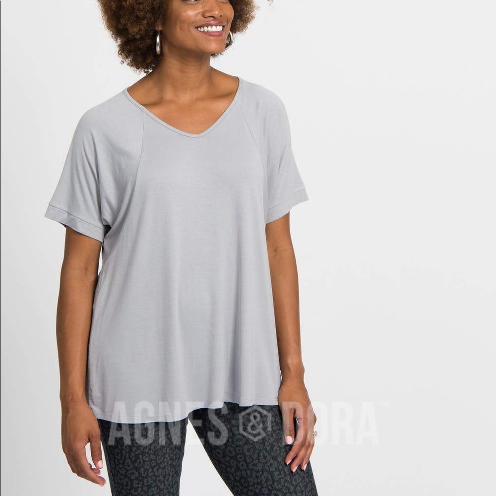 Agnes & Dora Love Top V-Neck Cement Gray Soft Knit Modal New With Tags